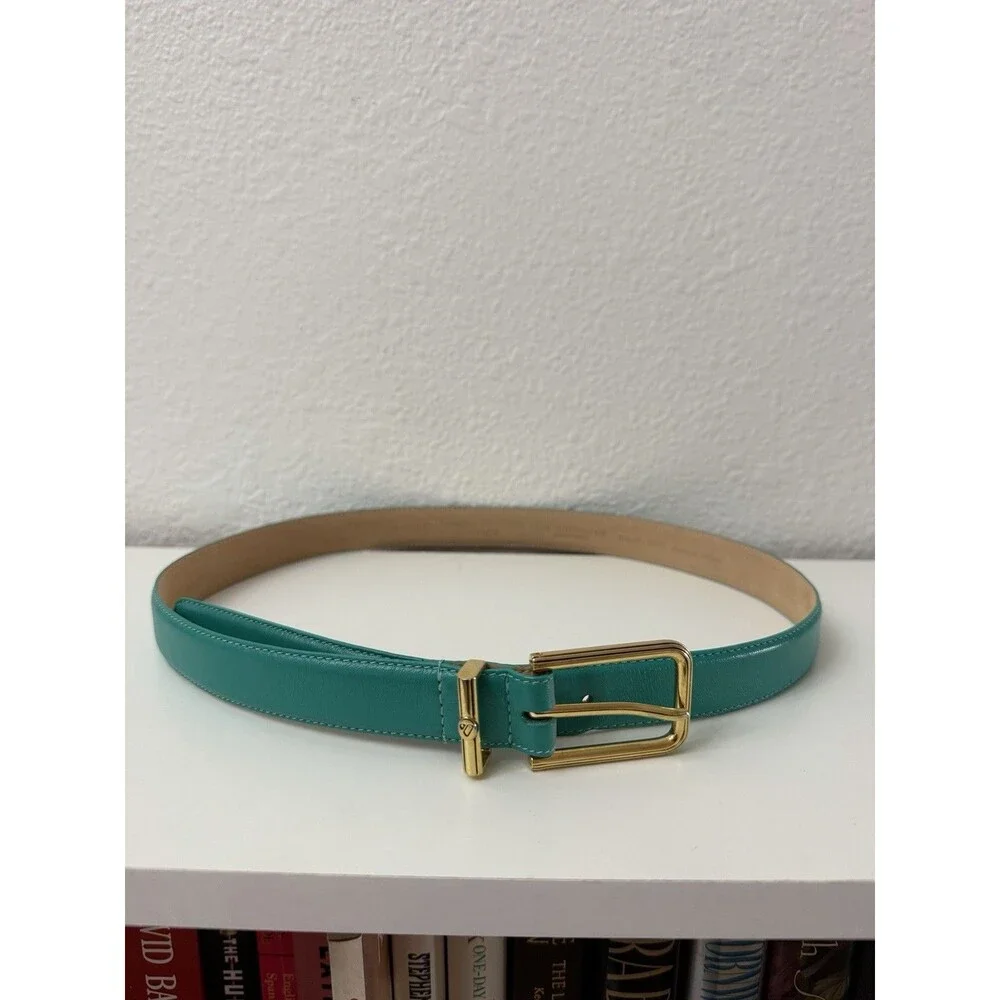 Liz Claiborne Belt Women Teal Leather Gold Buckle Medium Skinny Belt Style 2582